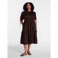 thumbnail image 2 of Time and Tru Women's Tiered Midi Dress with Tie Puff Sleeves, Sizes XS-XXXL, 2 of 5
