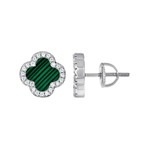 925 Sterling Silver Womens Cubic Zirconia Green Clover Good Luck Stud Earrings 10mm Stud Earring for Women