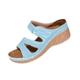 thumbnail image 3 of Women's Peep Toe Wedge Sandals, Adjustable Double Strap Slide Shoes, Comfortable Wide Width Casual Dress Sandals for Beach Daily Summer, Multi-Color, 3 of 10