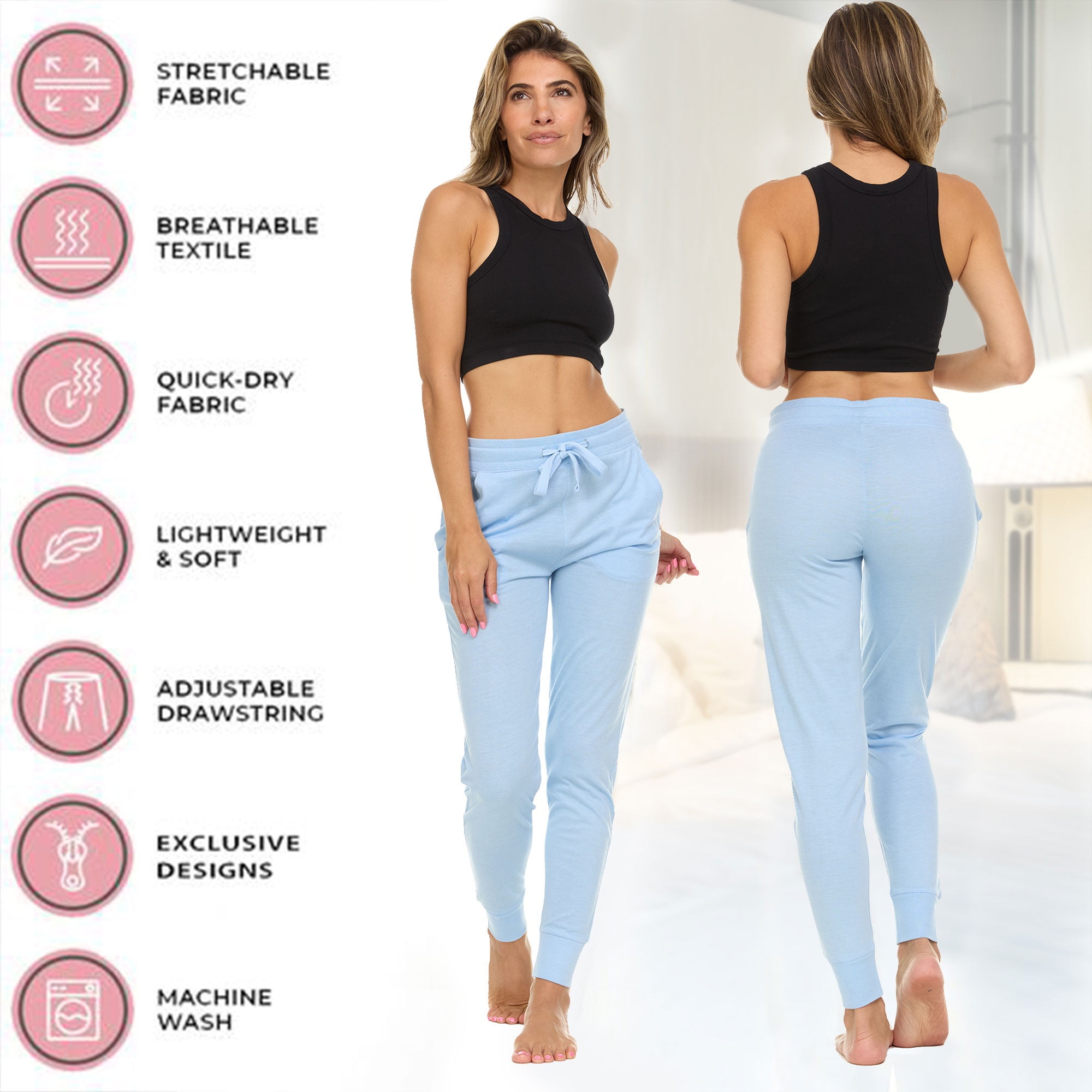 Womens Running Workout Yoga Leggings with Pockets and Ealstic Cuff, Pack of 3 Up to XXL