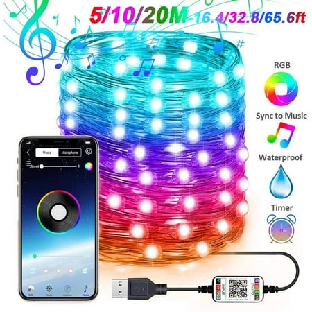 

RisingPro 5M/10M/20M RGB LED String Light Smart Bluetooth Control 50-200LED Waterproof USB Copper Wire Lights