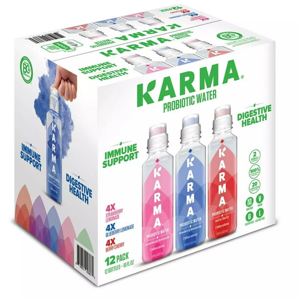 Karma Probiotic Water Variety Pack, 18 Ounce (12 Pack