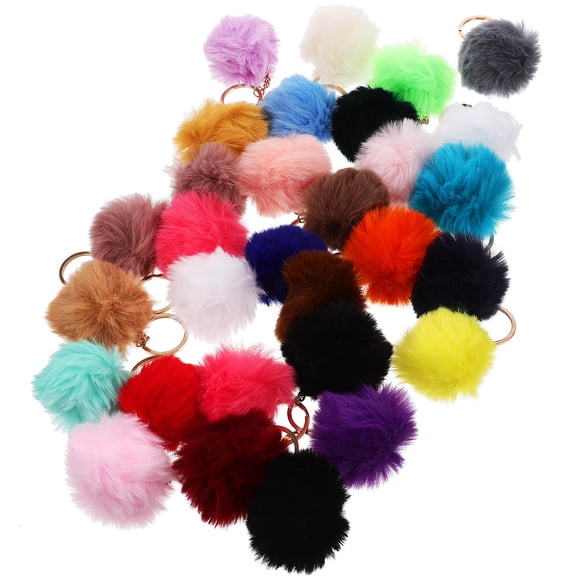 SKISUNO 30Pcs Soft Pompom Bag Charm Keychain Faux Rabbit Any Scene for Friends