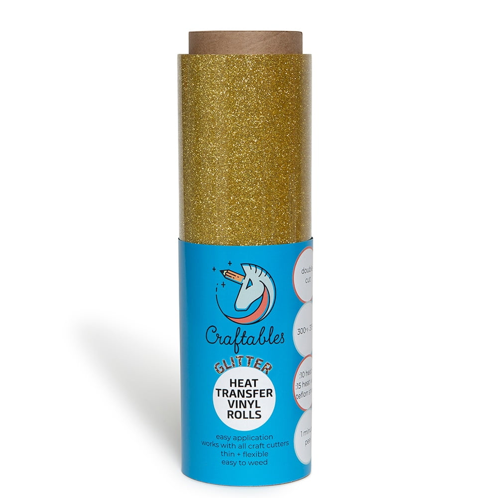 Gold Glitter Heat Transfer Vinyl 50 ft. Roll HTV Easy to Weed Tshirt