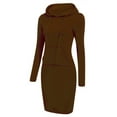 thumbnail image 3 of ibuvkizy Fall Midi Dresses for Women 2024 Clearance! Women's Drawstring Hooded Long Sleeved Casual Fashion Dress with Pocket Brown,S, 3 of 4