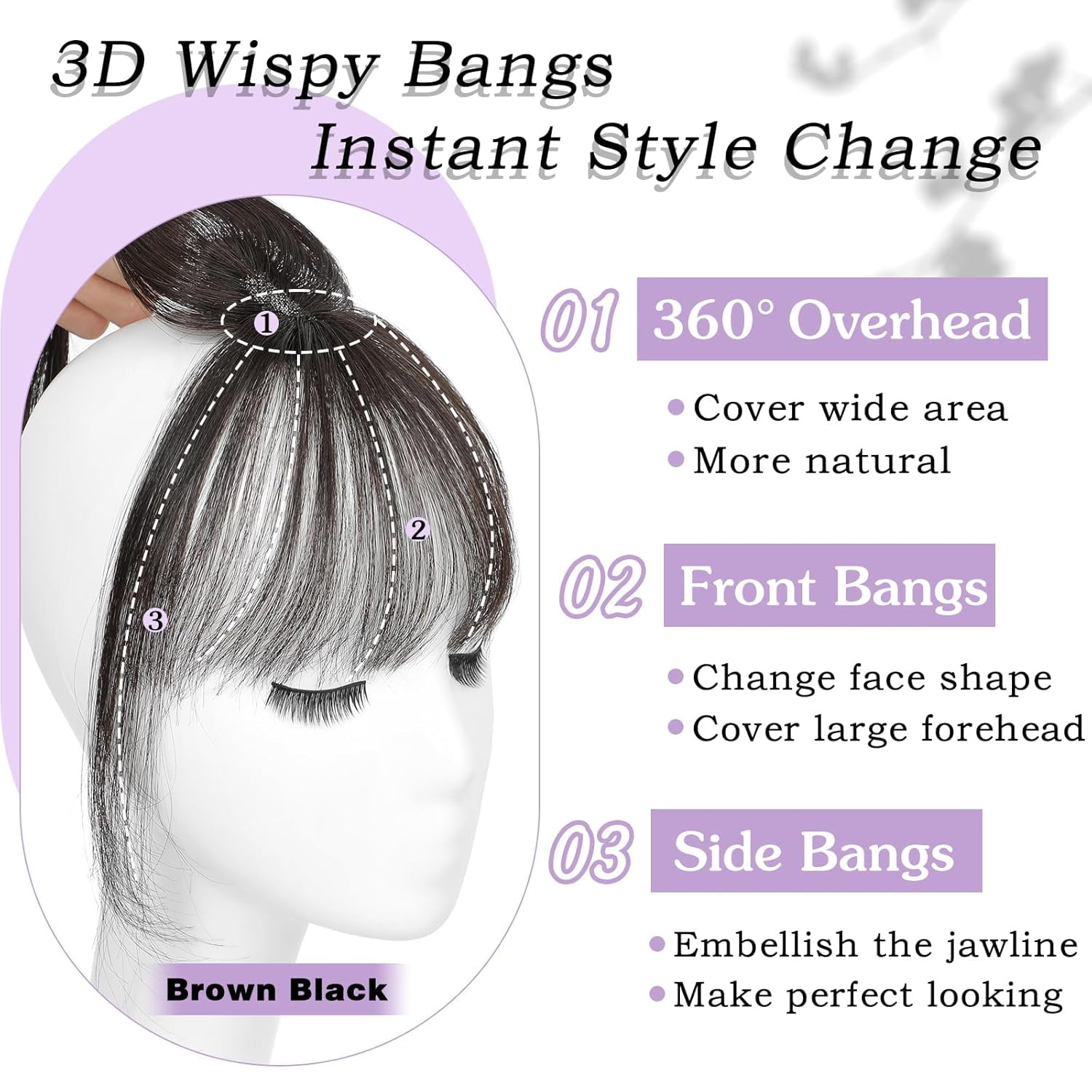 Synthetic Hair Bangs Clip In Full Coverage Wispy Daily Wear Hair Topper The Hair Clip 100% Real Human Hair Toppers 360°3D Cover Clip  main image 2