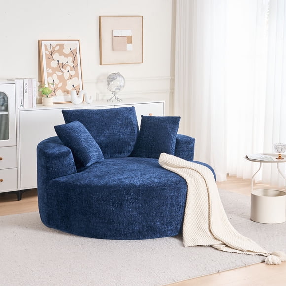 55" Oversized Accent Chair, Fluffy Uphlostered Chenille Barrel Chair, Cozy Cloud Like Chaise Lounge for Living Room, Bedroom, Reading Nook