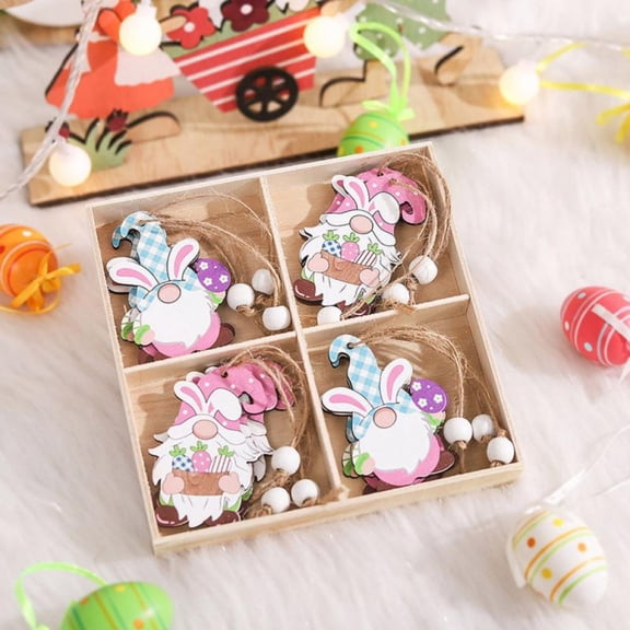 12 Pieces Easter Wooden Gnome Hanging Ornaments Spring Wooden Slices Ornaments Elf Wooden Decoration with Rope for Easter Valentine's Day Decorations, 5.4 x 5.4 Inch (Style A)