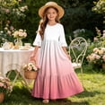 thumbnail image 7 of Little Girls Maxi Dress 4-14 Years Ruffle Half Sleeve Round Neck Floral Print Tiered Long Dress with Side Pockets Pink P 13-14 Years, 7 of 7