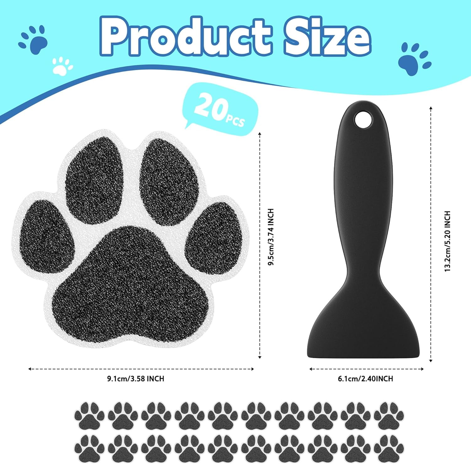 Non-Slip Bathtub Stickers, 20 PCS Large Safety Bathroom Tubs Showers Treads Adhesive Decals with Premium Scraper (Black)