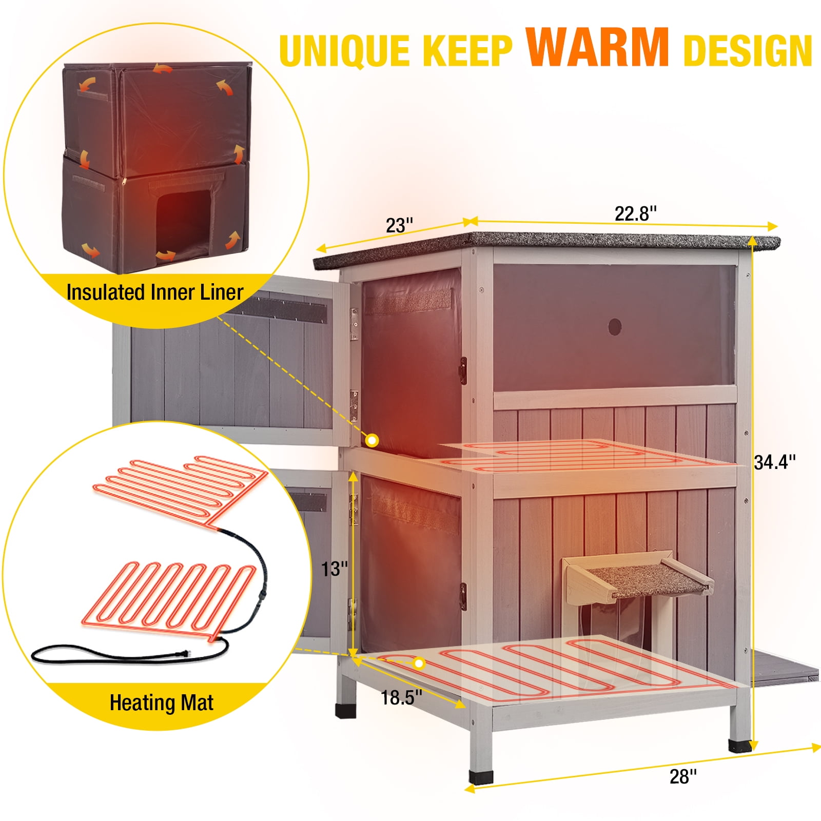 Aivituvin Heated Outdoor Cat House for Winter, Insulated Cat House for Outdoor Indoor, Weatherproof Cat Shelter with Warm Liner for Feral & Stray Cats