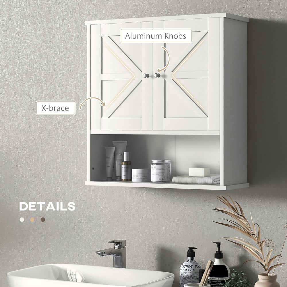 Spaco Farmhouse Medicine Cabinet, Bathroom Cabinet with Barn Doors and Adjustable Shelf, Wall Cabinet for Indoor as Living Room, Bedroom, Bathroom, Entryway, White