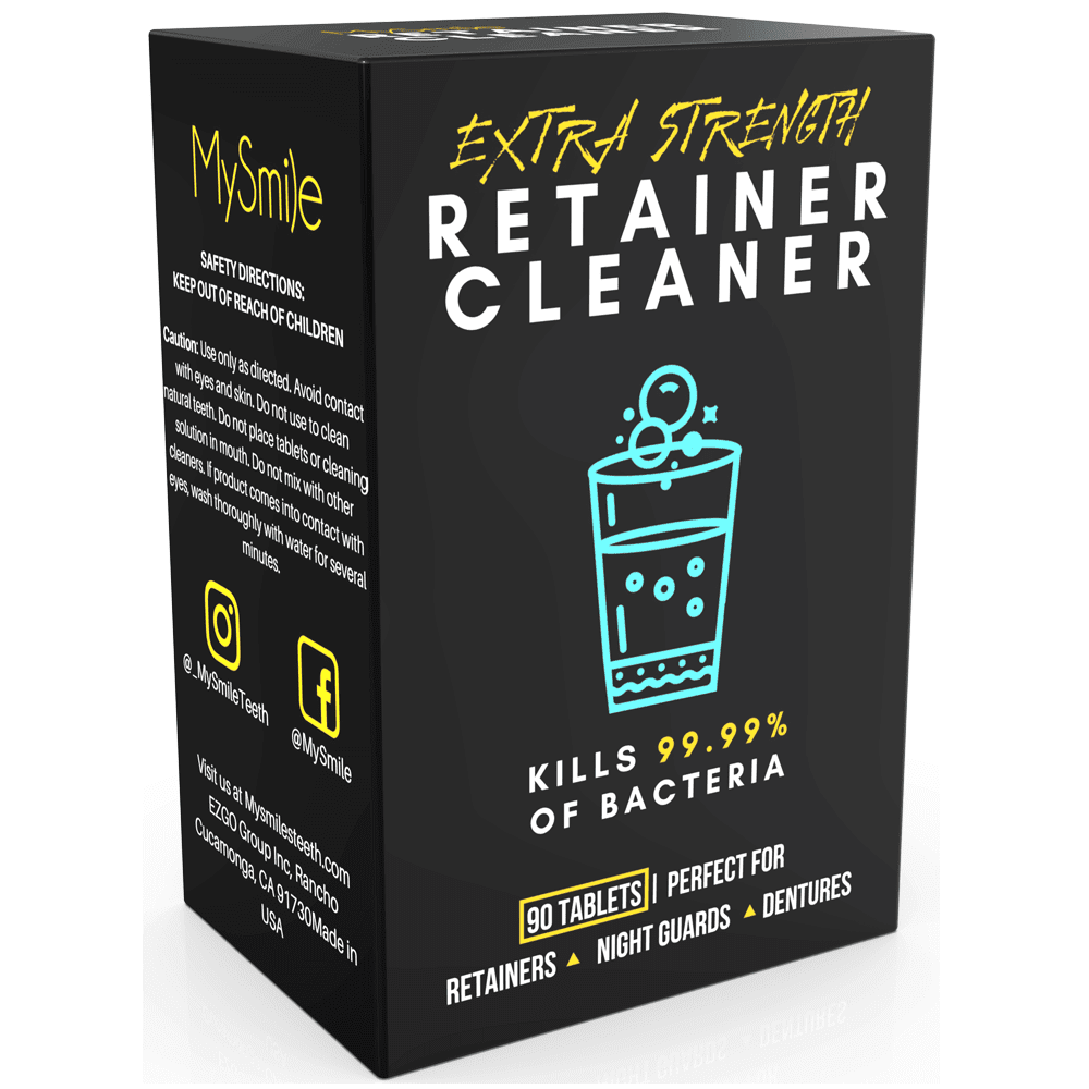 Mysmile Retainer Cleaner with 90 Denture Cleaning Tablets, 3 Min Faster Denture Cleaner, Help to Remove Stains, Bad Odor, Plaque from Aligner, Invisalign, Mouth Guard, Night Guard