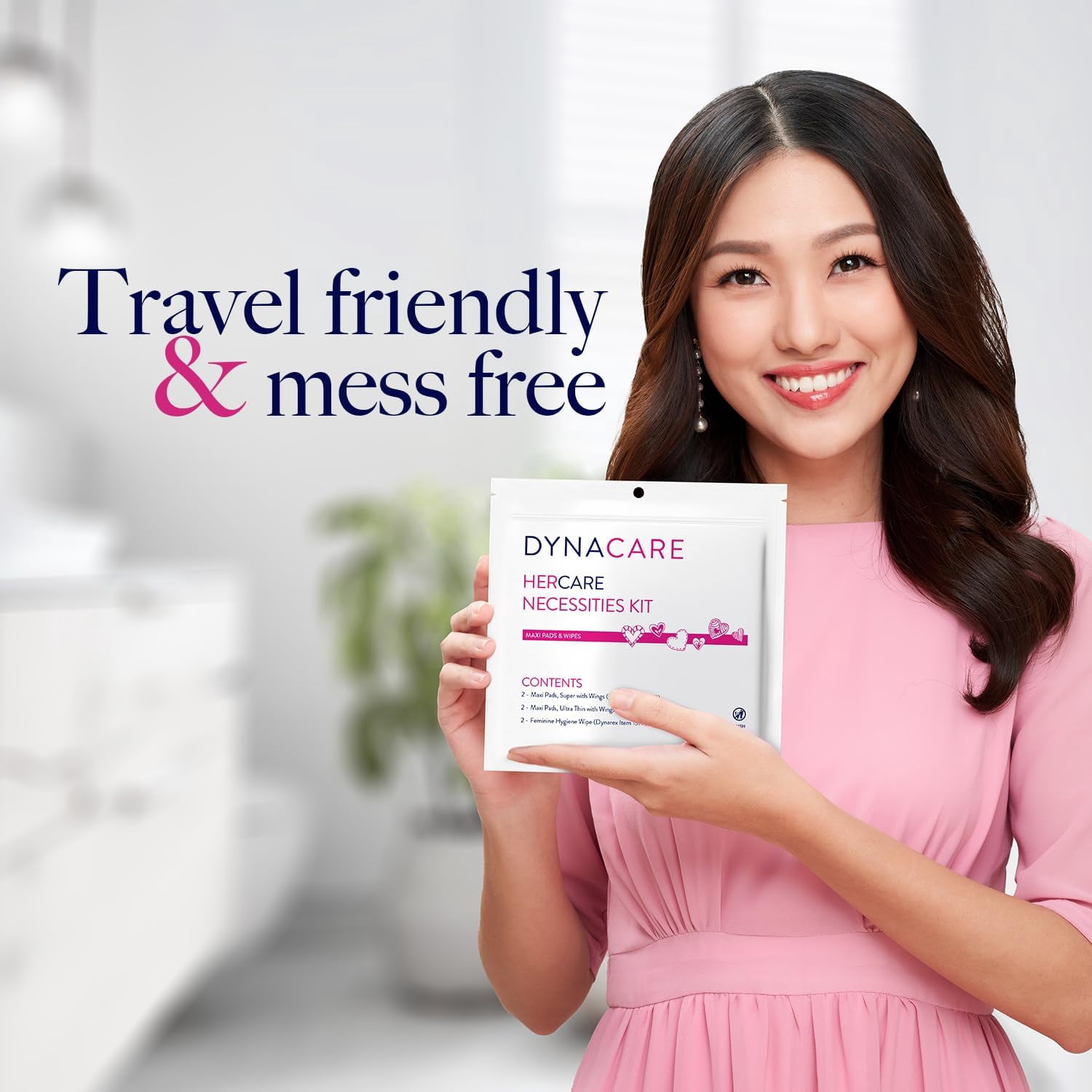 Dynarex HerCare Feminine Hygiene Period Travel Kit, Menstrual Kit with Maxi Pads and Wipes, 50 Count