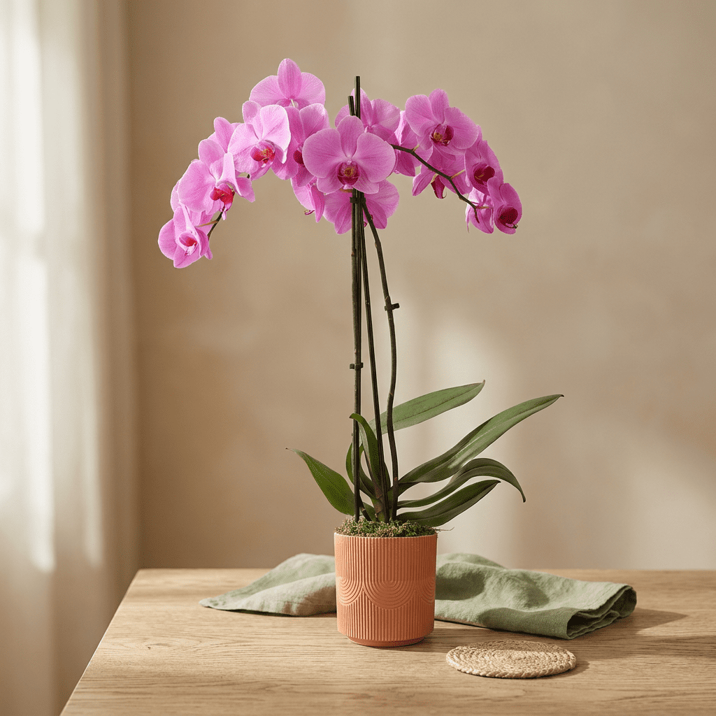 Green Circle Growers 5" Pink Orchid in Estella Terra Cotta Decorative Pot, Live Indoor Orchid Plant