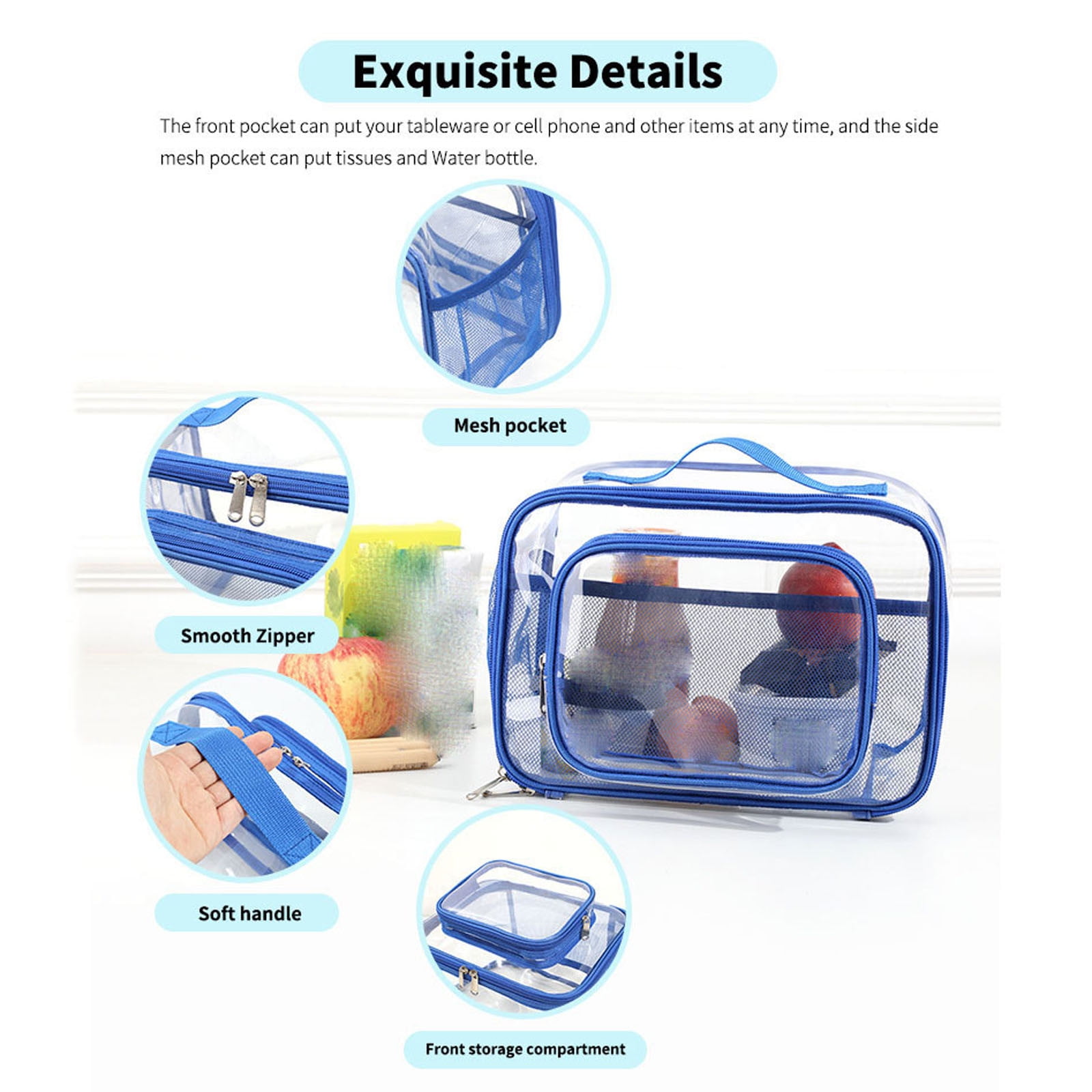 SCNOR Lunch Bag for Women and Men,Reusable Lunch Tote,Stitch Bento Bags,Plastic,Blue