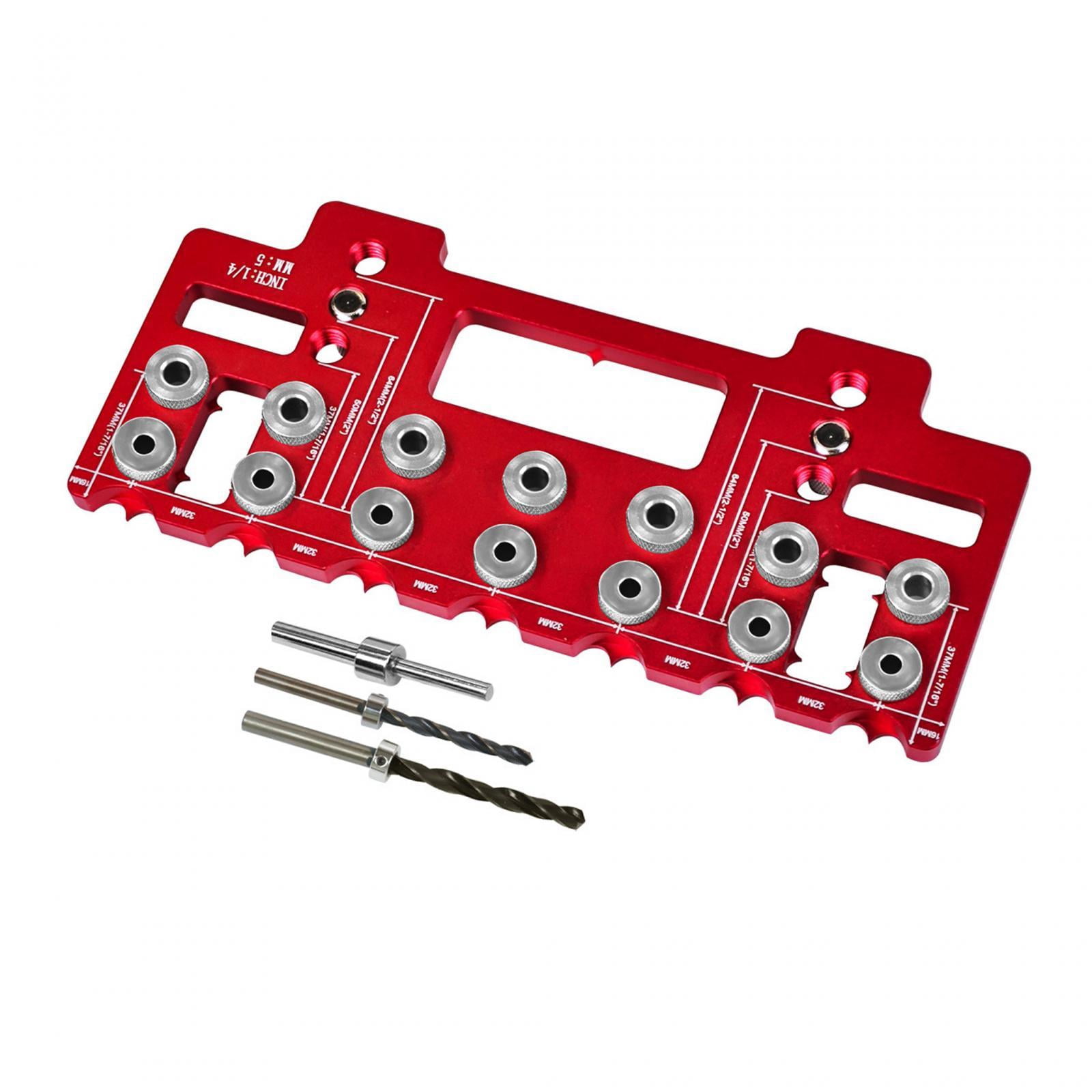 figatia Drill Guide Template Shelf Pin Jig Aluminum Alloy Woodworking Tool 1/4in 5mm Shelf Pin Punching Jig for Workshop Builders DIY Red