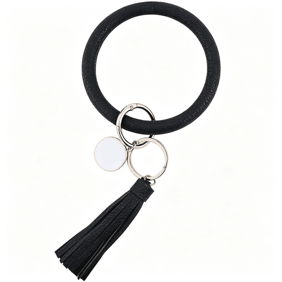DESIGNICE Large Circle Pu Leather Keychain Bracelet Round Leather Wristlet Key Ring Wrist Keyring Bangle Key Chains Holder
