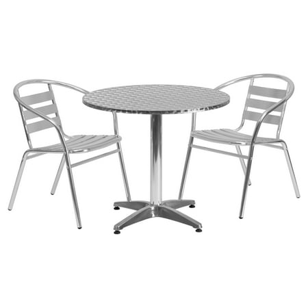 Aluminum Slat Table - Flash Furniture 31.5'' Round Aluminum Indoor-Outdoor Table with 2 Slat Back Chairs