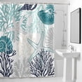 thumbnail image 2 of Summer Marine Life Shower Curtain, Graffiti Teal Corals Shell Sea Conch Starfish Waterproof Shower Curtain Set with 12 Hooks Lightweight Bath Curtains Fabric Bathroom Decor 36x72 Inches, 2 of 9