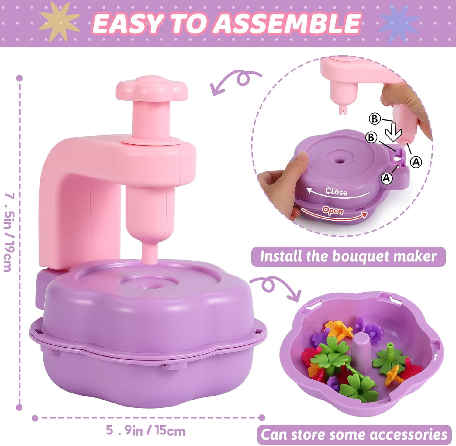 Flower Craft Kits, Easter Basket Stuffers Gifts, Arts and Crafts DIY Flower Making Kit with Reusable Accessories, Creative Bouquet Building Set for Birthday Holiday Gift