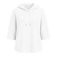 thumbnail image 5 of VSSSJ Women's 3/4 Sleeve Hooded Sweatshirt Loose Fit Batwing Sleeve Ribbed Textured Lightweight Fall Casual Pullover Shirt Tops S, 5 of 8