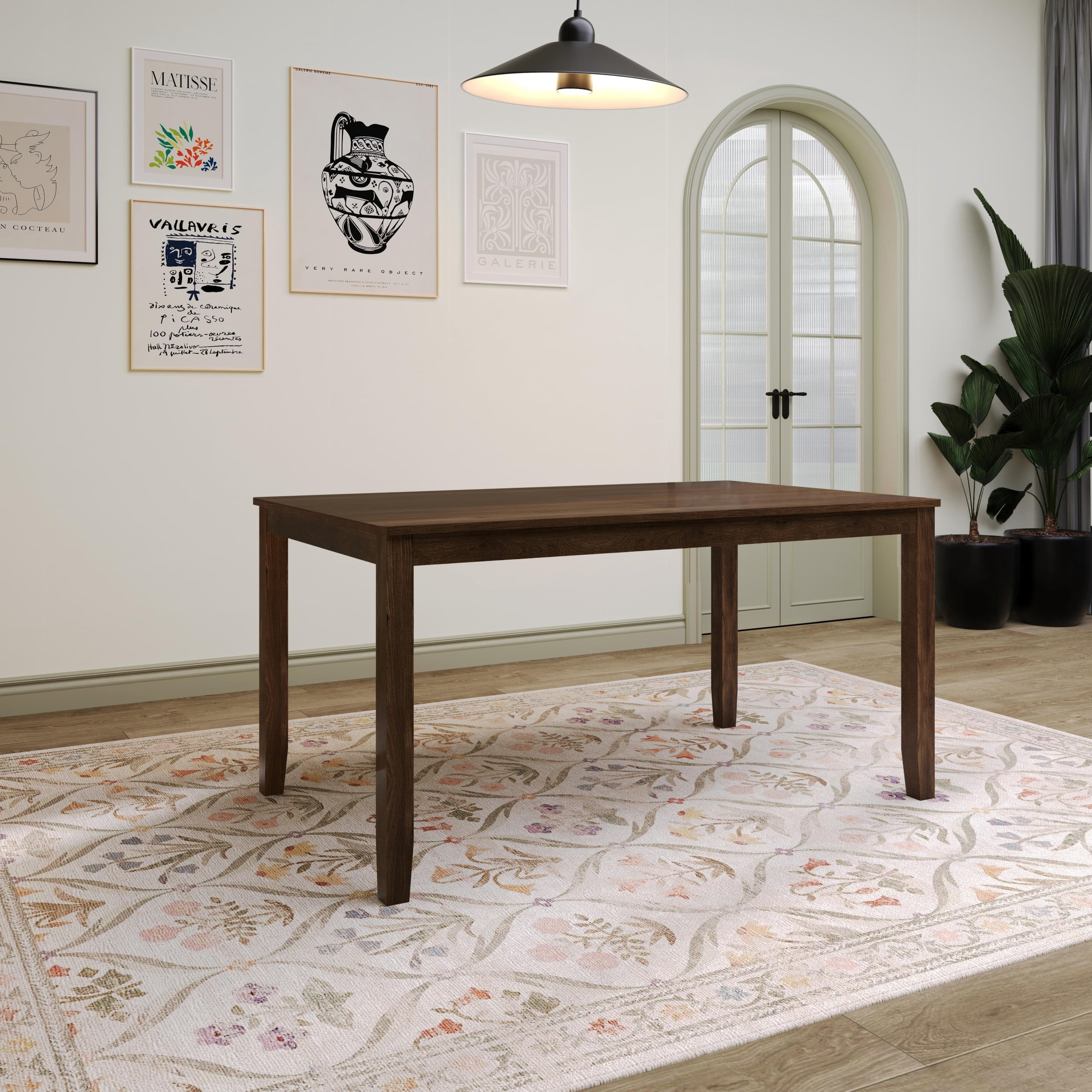 Home Design Ouray 6-Piece Dining Set, Brown - Wood Grain Embossed, Rectangular Table with Split Top, Ladder Back Chairs, Upholstered Bench