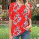 thumbnail image 5 of 3/4 Manga Tops para las Mujeres Arrugado Cuello Redondo Suelto Ajuste Cortado Manga Superior Imitación Rack, Camiseta de Moda para el Uso Diario, 5 of 7