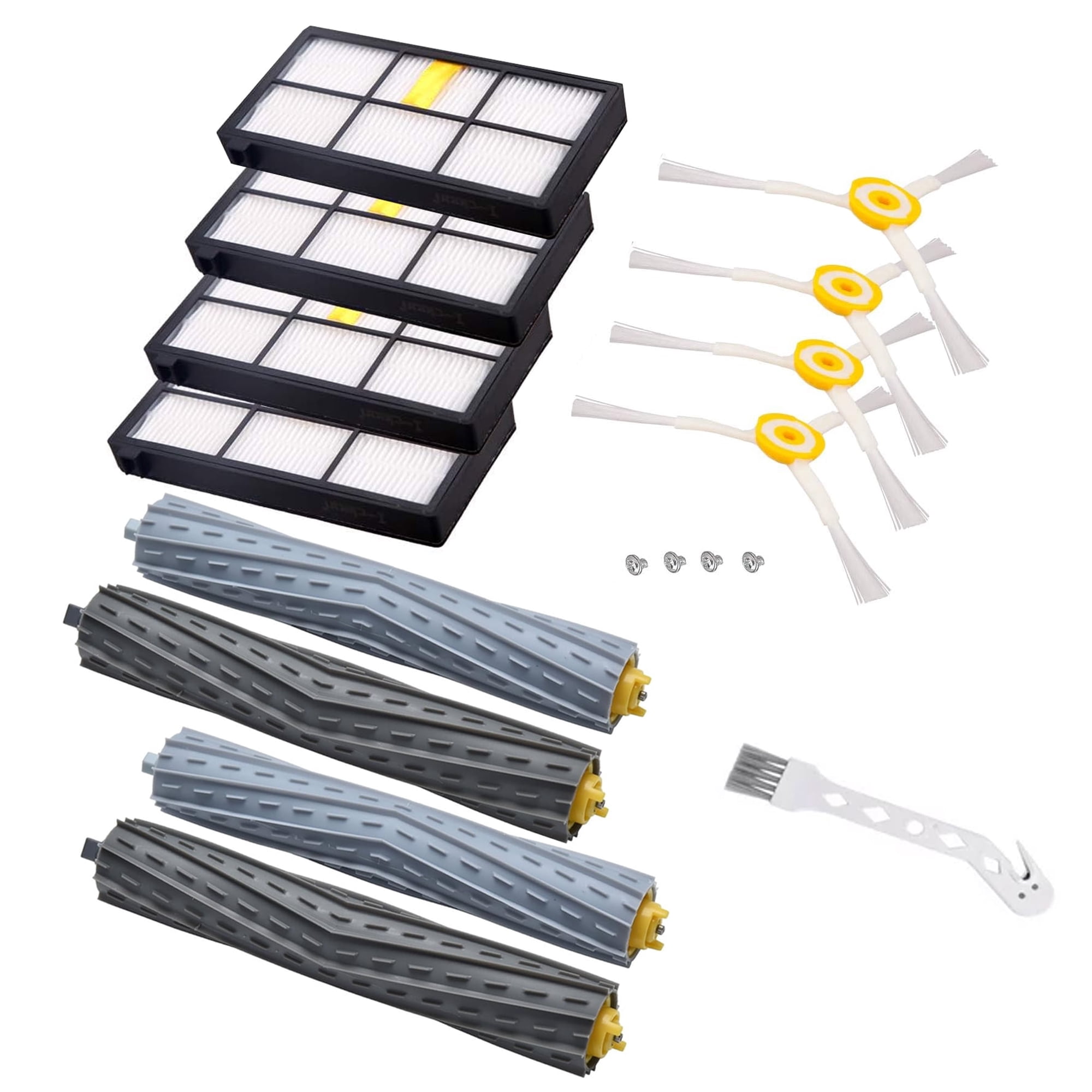 Replacement Kit for iRobot Roomba 980 960 880 870 860 805 (800&900 Series) Vacuum Cleaner Accessory 4 Roller, 4 Hepa Filter, 4 Side Brushes
