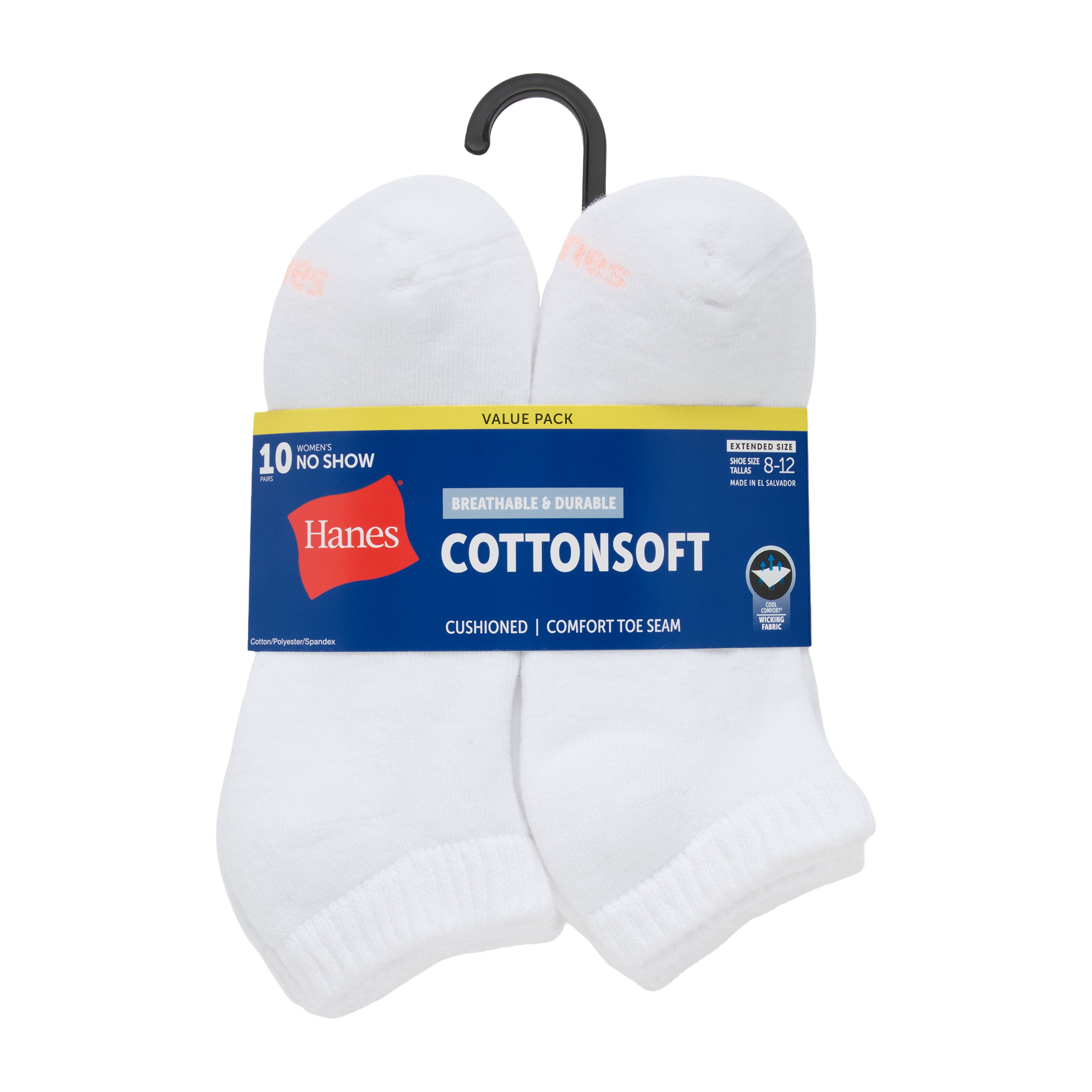 Hanes Womens CottonSoft No Show Socks, 10-Pack, Size 8-12