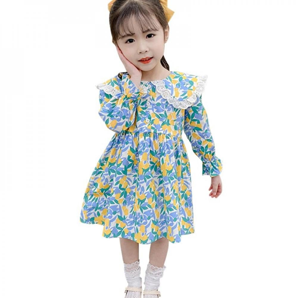 Details about   Toddler Kids Baby Girls Long Sleeve Princess Party Printed Dress Casual Dresses 