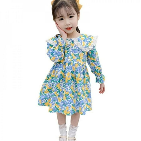 

Summer Kids Baby Clothes Girls Dress Floral Print Doll Collar Princess Party Dresses Spring Summer Baby Clothes Girl Clothes Children Outfits