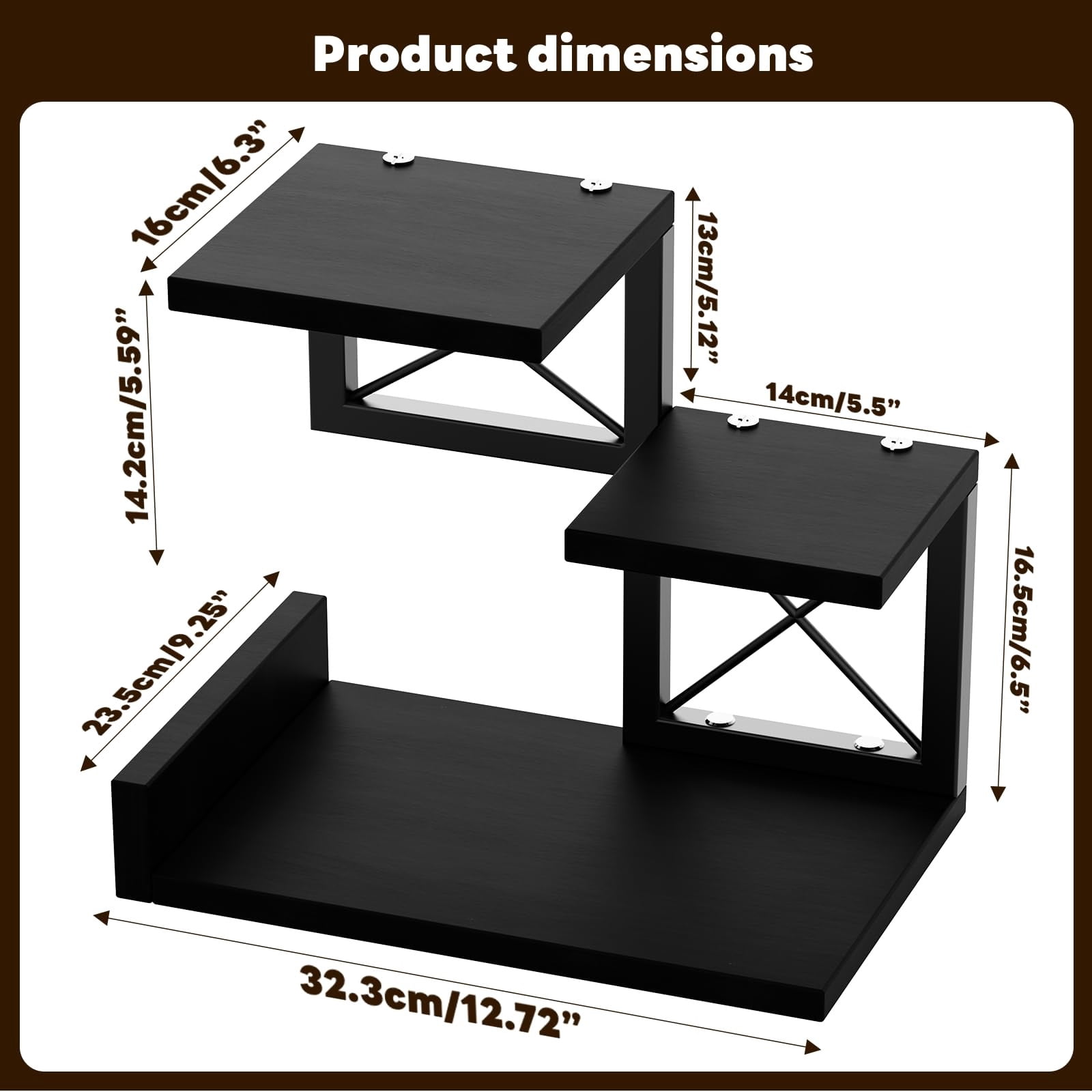 3-Tier Wood Desk Shelf Organizer Riser, 12.6 Inch Compact Desktop Hutch Storage Display Stand Set