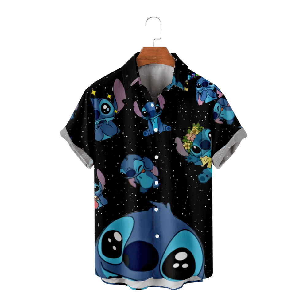 Disney Lilo Stitch T-shirts Short Sleeves Button Down Shirts Kawaii ...
