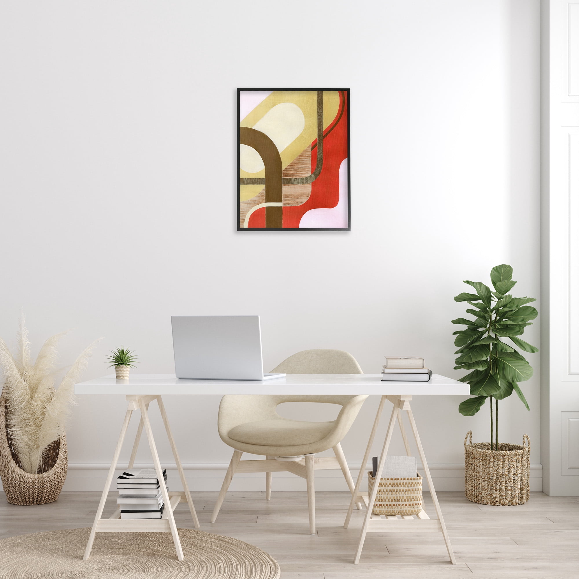 Stupell Industries Wavy Retro Shapes Abstract Painting Black Framed Art Print Wall Art, 24 x 30