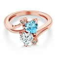 thumbnail image 3 of Gem Stone King 18K Rose Gold Plated Silver Swiss Blue Topaz White Moissanite and White Diamond Ring for Women (1.78 Cttw, Heart Shape 6MM, Gemstone November Birthstone, Size 8), 3 of 6