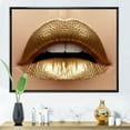 thumbnail image 2 of Designart 'Close Up of Woman Plump Lips With Golden Lipstick' Modern Framed Canvas Wall Art Print, 2 of 5