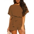 thumbnail image 4 of Women's Casual Boat Neck Rompers Loose Short Sleeve Jumpsuit High Waist Belted One Piece Playsuit Size XS-2XL, 4 of 7
