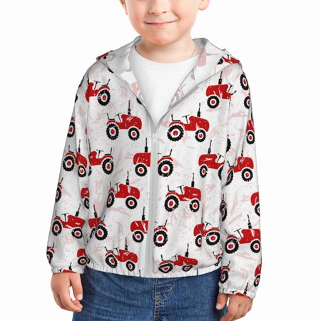

Ocsxa Red Wheeled Tractors Print Kids Active Zipper Sun Protection Jacket Boys Girls Hooded Cooling Shirt-3 Years