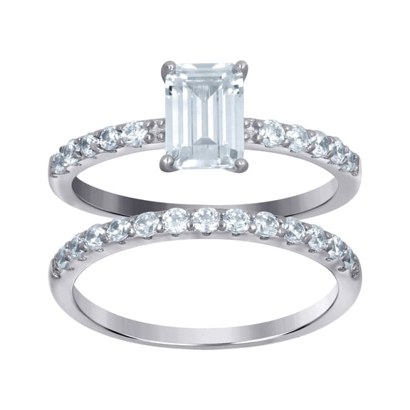 925 Sterling Silver Womens Emerald Cubic Zirconia Duo Ring Set 7x3.5mm Wide Size 10 Ring for Women