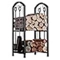 thumbnail image 3 of Fire Beauty Fireplace Log Rack with 4 Tools Fireside Firewood Holders Lumber Storage Stacking Black Wrought Iron Heavy Duty Logs Bin, 3 of 4