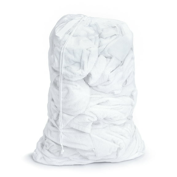 Smart Design Mesh Laundry Bag with Handle and Push Lock Drawstring - VentilAir Mesh Material - for Clothes and Laundry - Home Organization Holds 3 Loads - 36 x 24 Inch - White