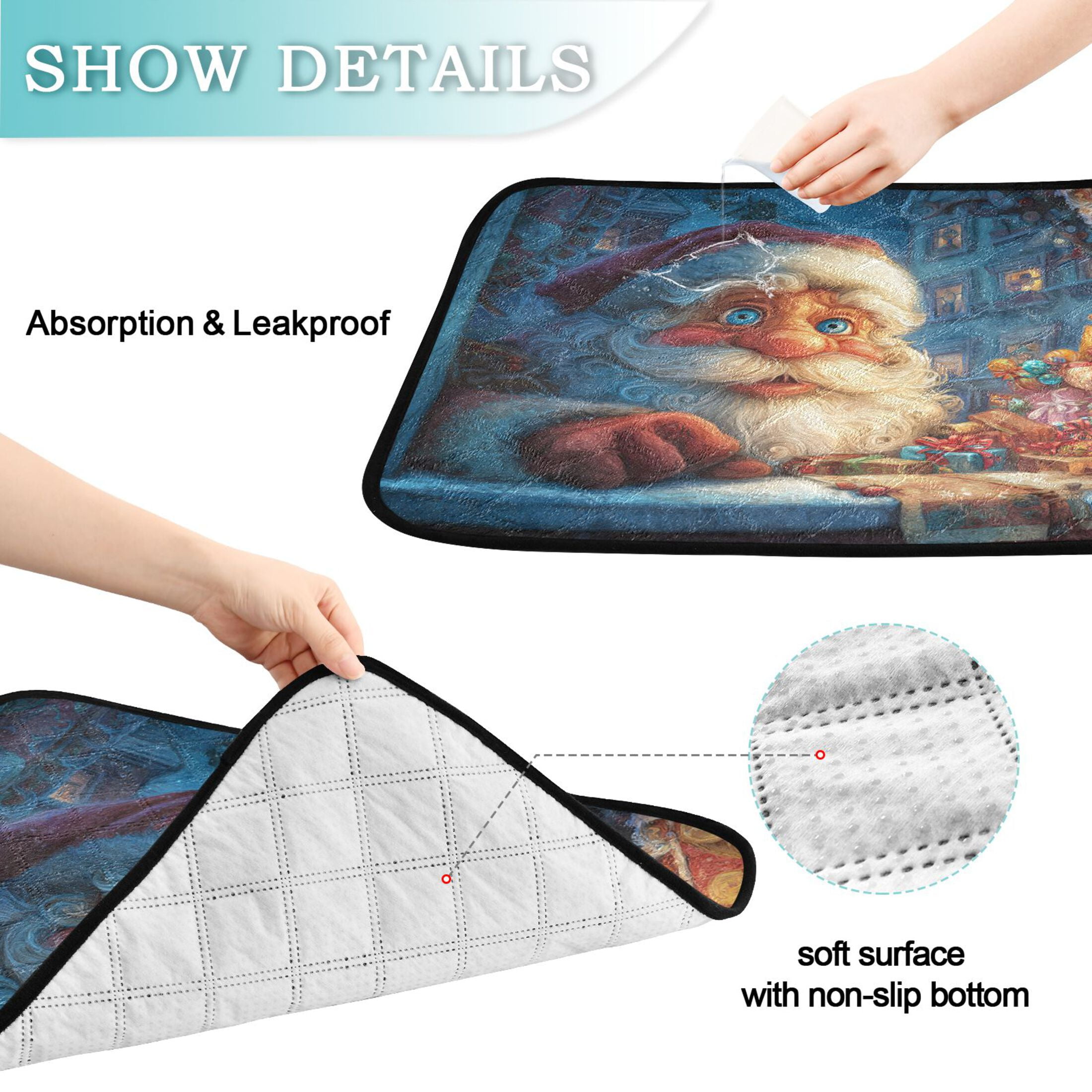 Qxltty Anime Santa Claus Cat litter Pads Pet Set of 2 Diaper Mats Center Anti-leakage Layer Absorbent Soft and Comfortable