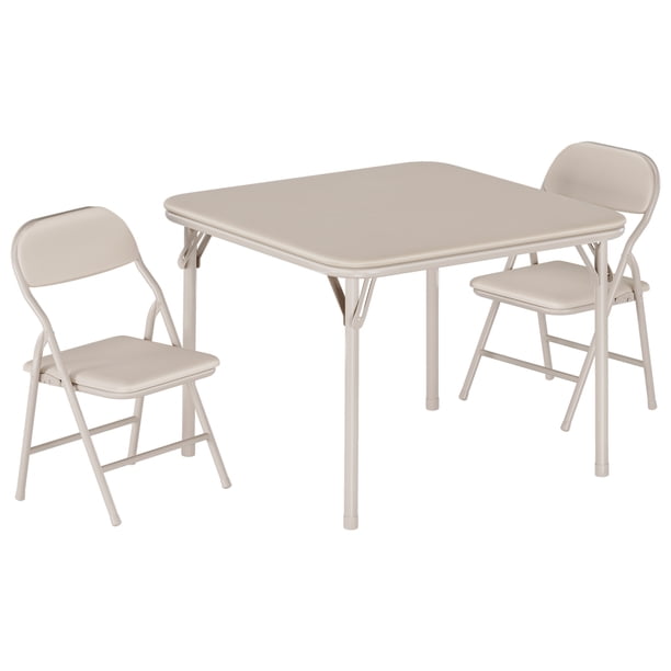 Mesa y sillas plegables para niños con tapicería de cuerina y estructura metálica duradera, set de actividades infantil multiusos portátil para comer, manualidades o aprender, ahorra espacio