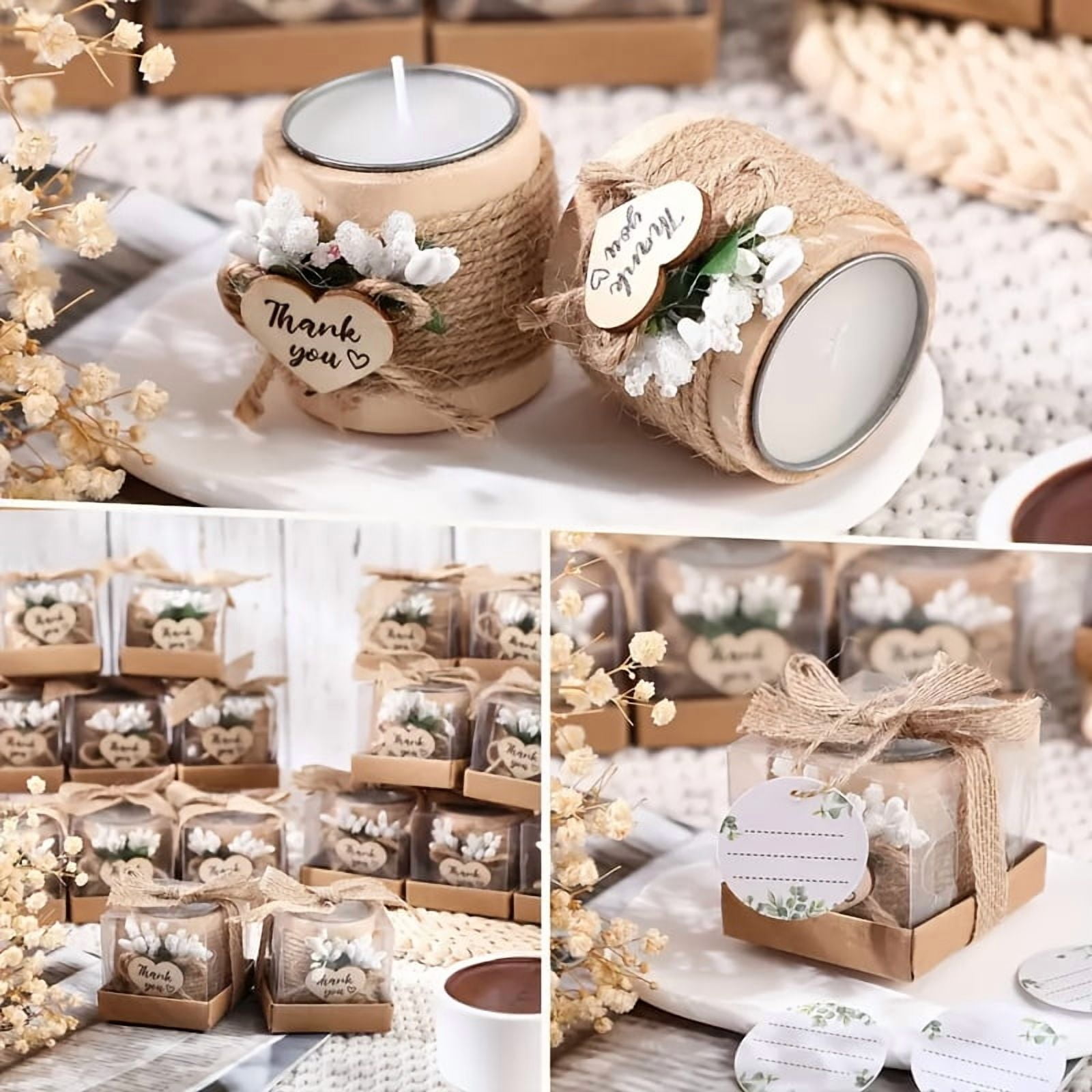 16Pcs Wooden Candle Holders, Beige Tealight Candle Holders, Rustic Wood Centerpieces for Tables, Wedding Favors for Guests, Thank You Gifts for Wedding Parties, Housewarmings and Memorial Events