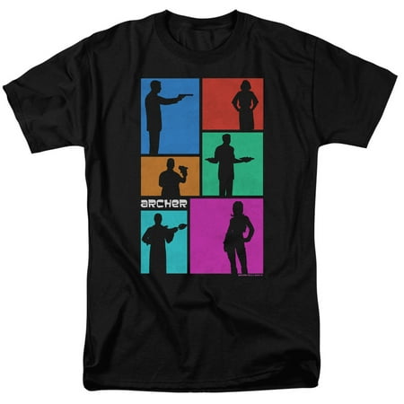 Archer Animated Spy Comedy Series Colorful Silhouette Blocks Adult T-Shirt (Best Archer One Liners)