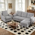 thumbnail image 4 of Pingliang Home 3 Piece Sofa Set, Living Room Furniture Set, Convertible L Shaped Couch Sectional Sofa with Storage Ottoman and Accent Chair,Modern Linen 3 Seat Couch & Single Chair, 4 of 8