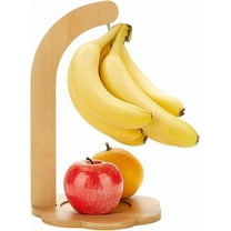 Banana Holder Stand Hanger with Flower Base for Fruit Storage Bamboo Wooden Banana Tree Stand To Keep Fresh Hook Rack for Home Kitchen Countertop 7.1x7.1x11.4 inch