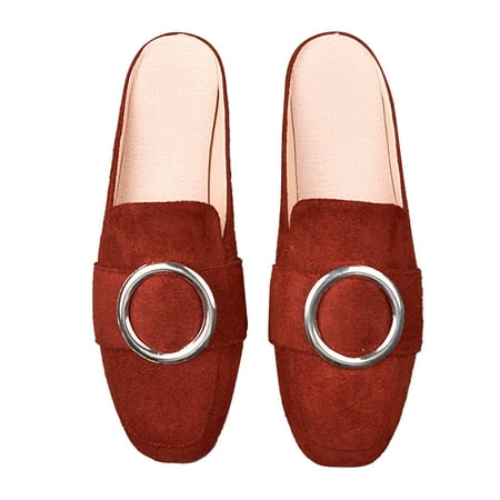 Mepaouo Loafers Mules for Women Square Toe Suede Leather Flat Shoes Slip On Walking Shoes