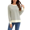 thumbnail image 2 of Suéter de punto a rayas para mujer ATHLECHIC, cuello redondo, holgado, con aberturas laterales, parte superior de otoño, atuendos casuales, talla M, color albaricoque-negro, 2 of 5